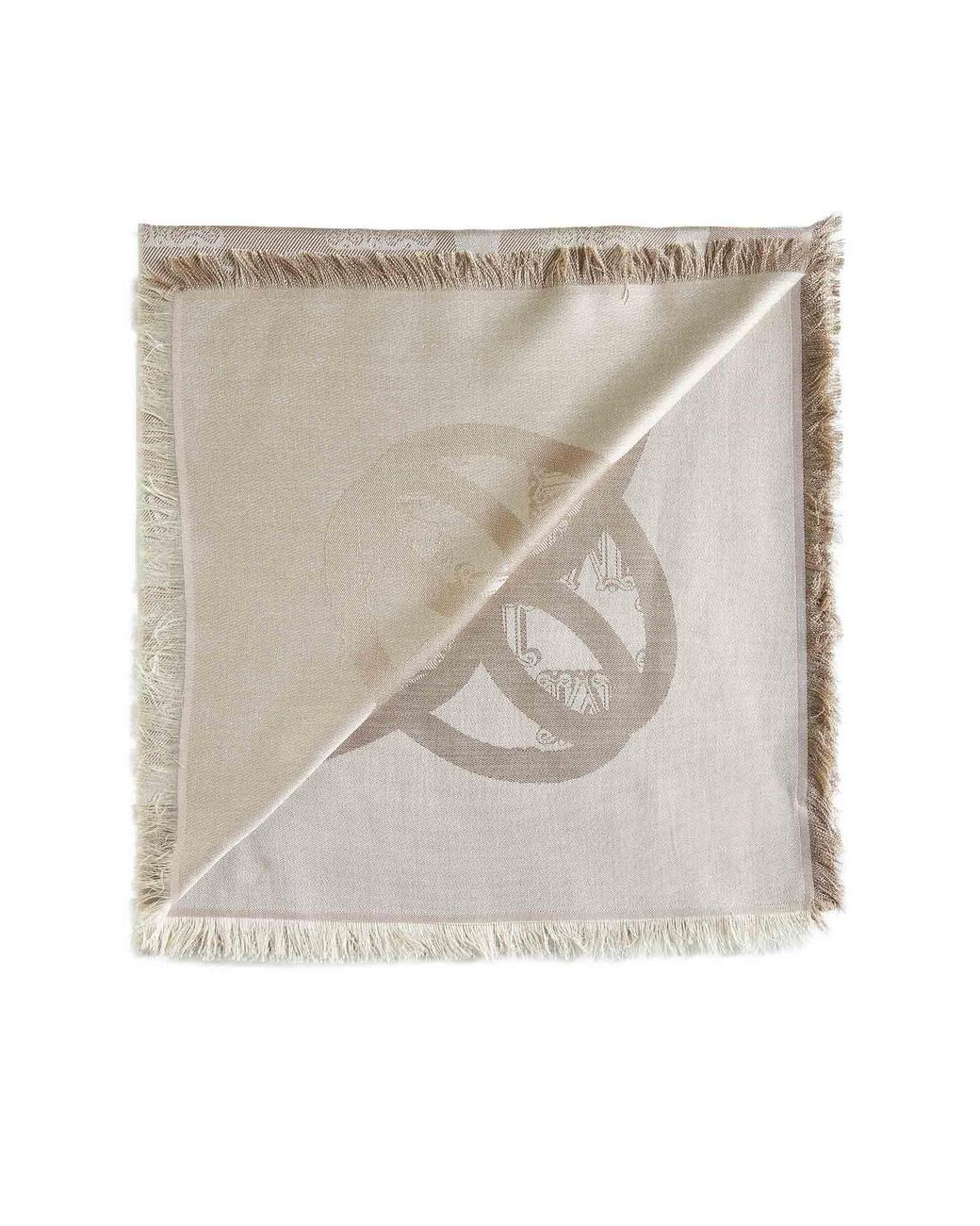 Max Mara Gray All-Over Logo Patterned Fringed Edge Scarf