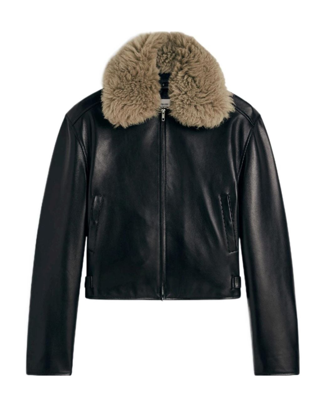 Phoebe Philo Black Cropped Leather Bomber Jacket
