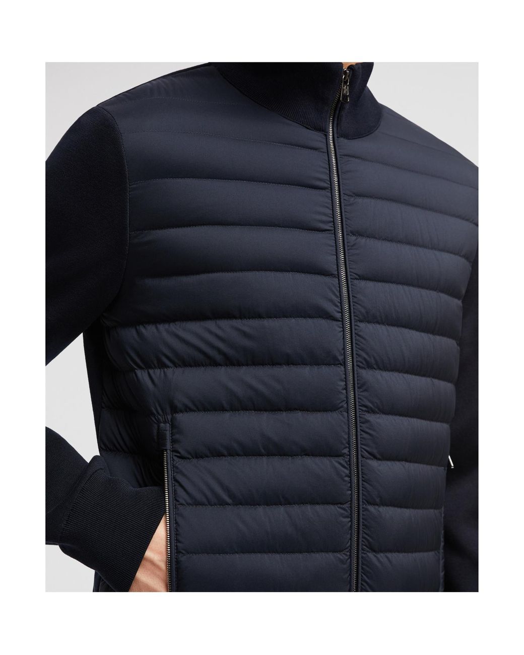 Moncler Blue Logo Patch Knit Padded Cardigan for men