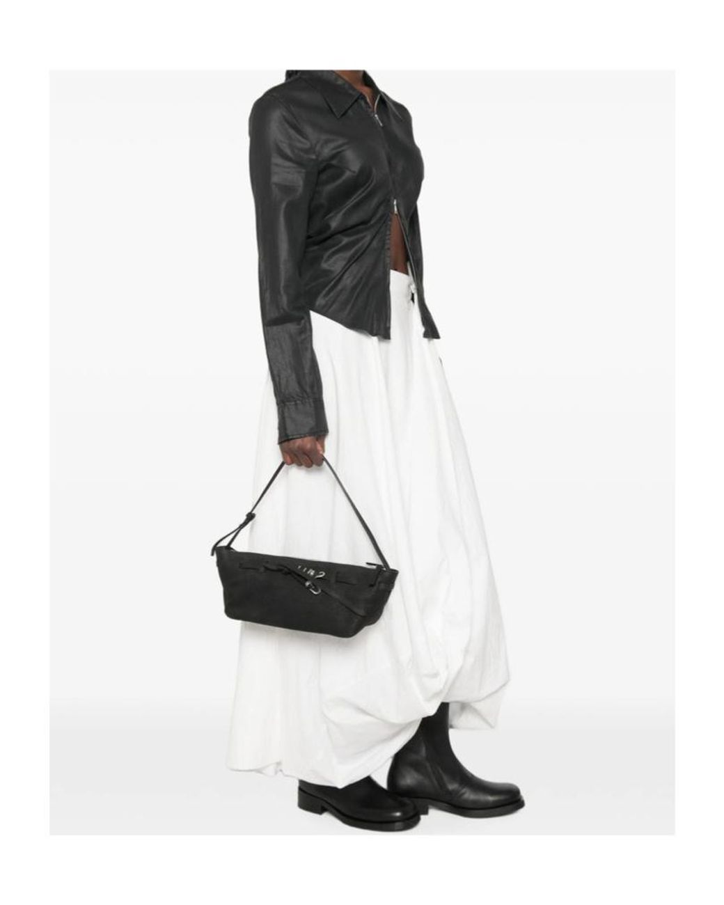 MARGE SHERWOOD Black Lace-Up Detail Shoulder Bag