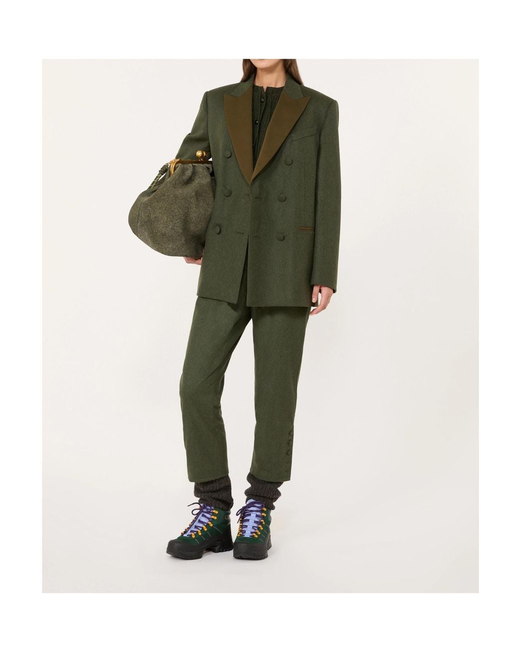 Weekend by Maxmara Green Melange Wool-Blend Cropped Trousers