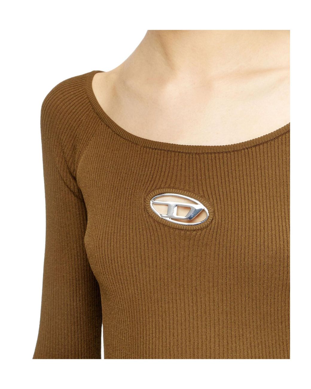 DIESEL Brown M-Vera Off-The-Shoulder Ribbed-Knit Dress