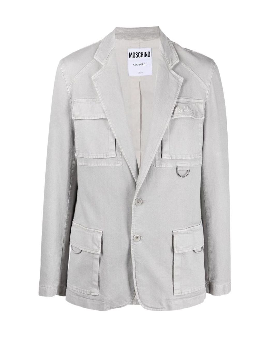 Moschino Gray Military-Style Cotton Safari Jacket for men