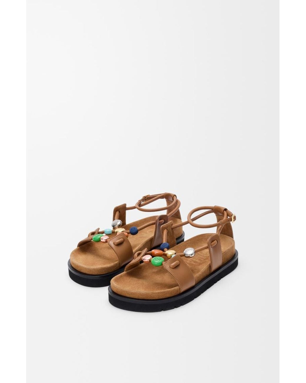 Loewe Brown Bead Embellished Flat Sandals