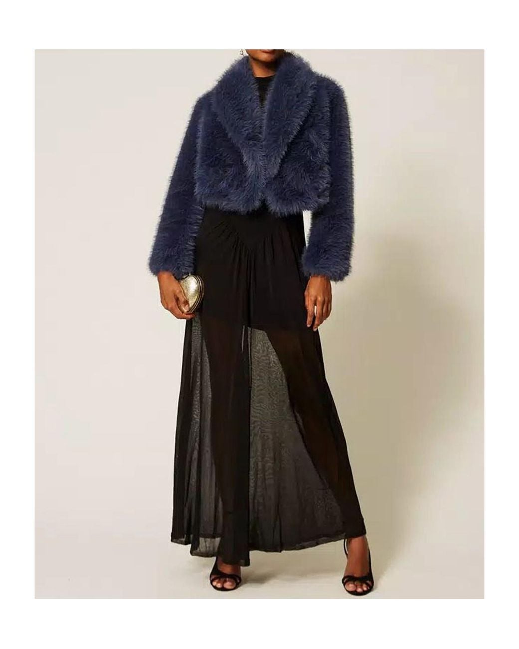 Twinset Blue Cropped Faux Fur Jacket