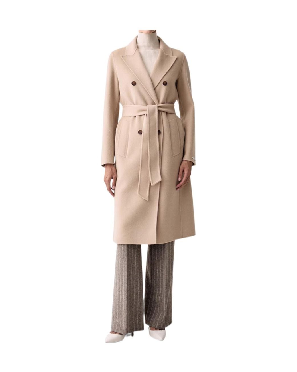 Marella Natural Laghi Double-Breasted Belted Coat