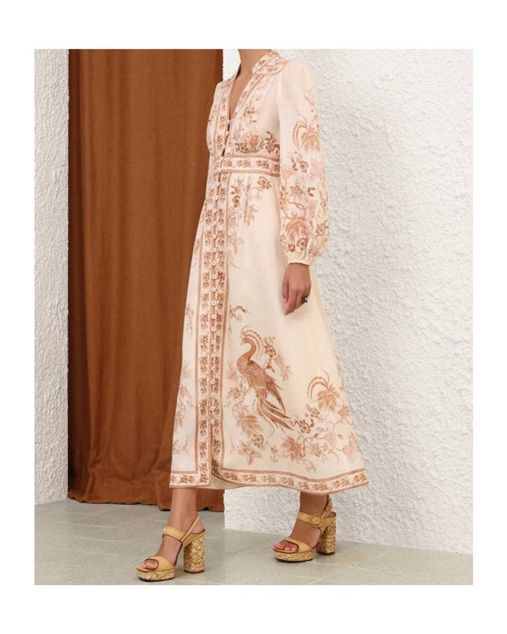 Zimmermann Pink Indra Plunge Midi Dress