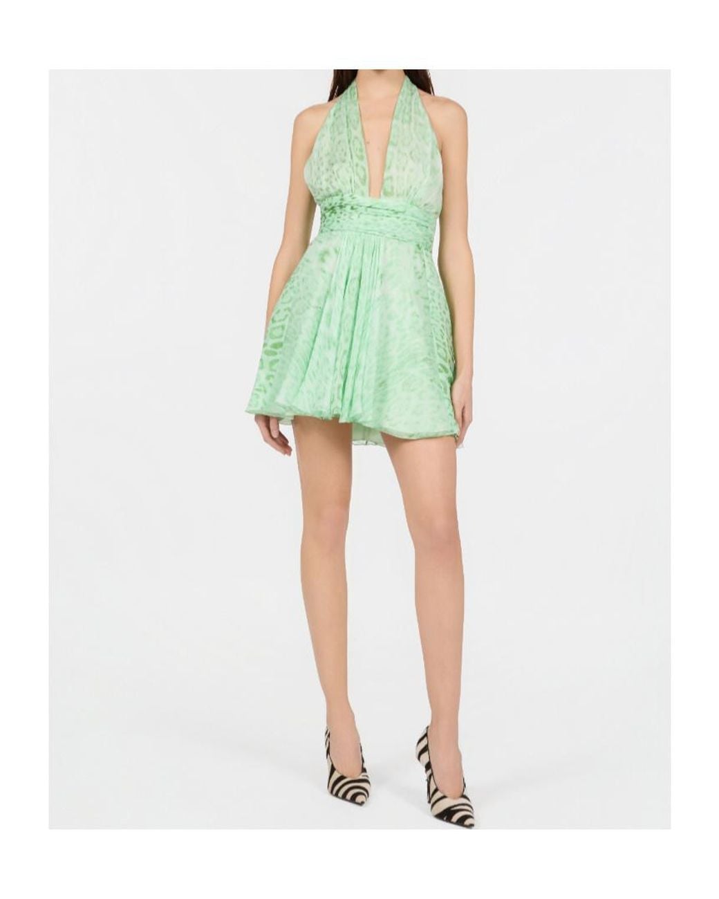 Roberto Cavalli Green Jaguar Print Mini Dress