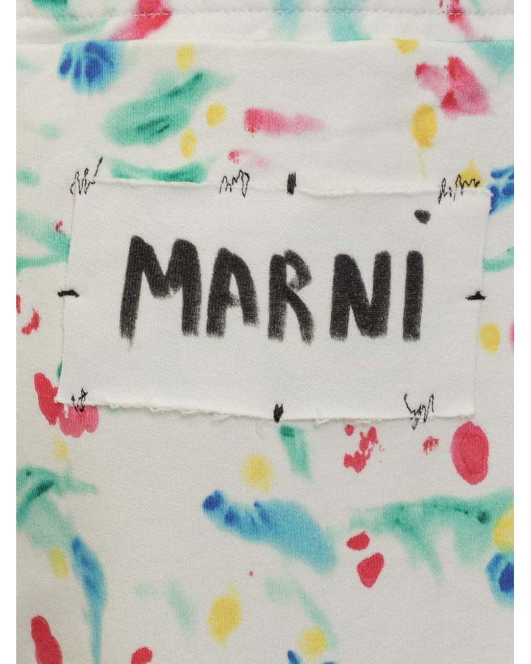 Marni Blue Logo Patch Motif Printed Pants