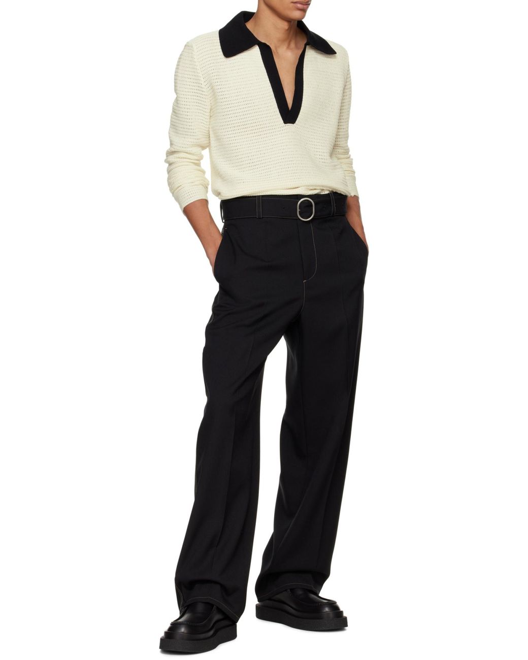 Jil Sander White Split Neck Knitted Jumper for men