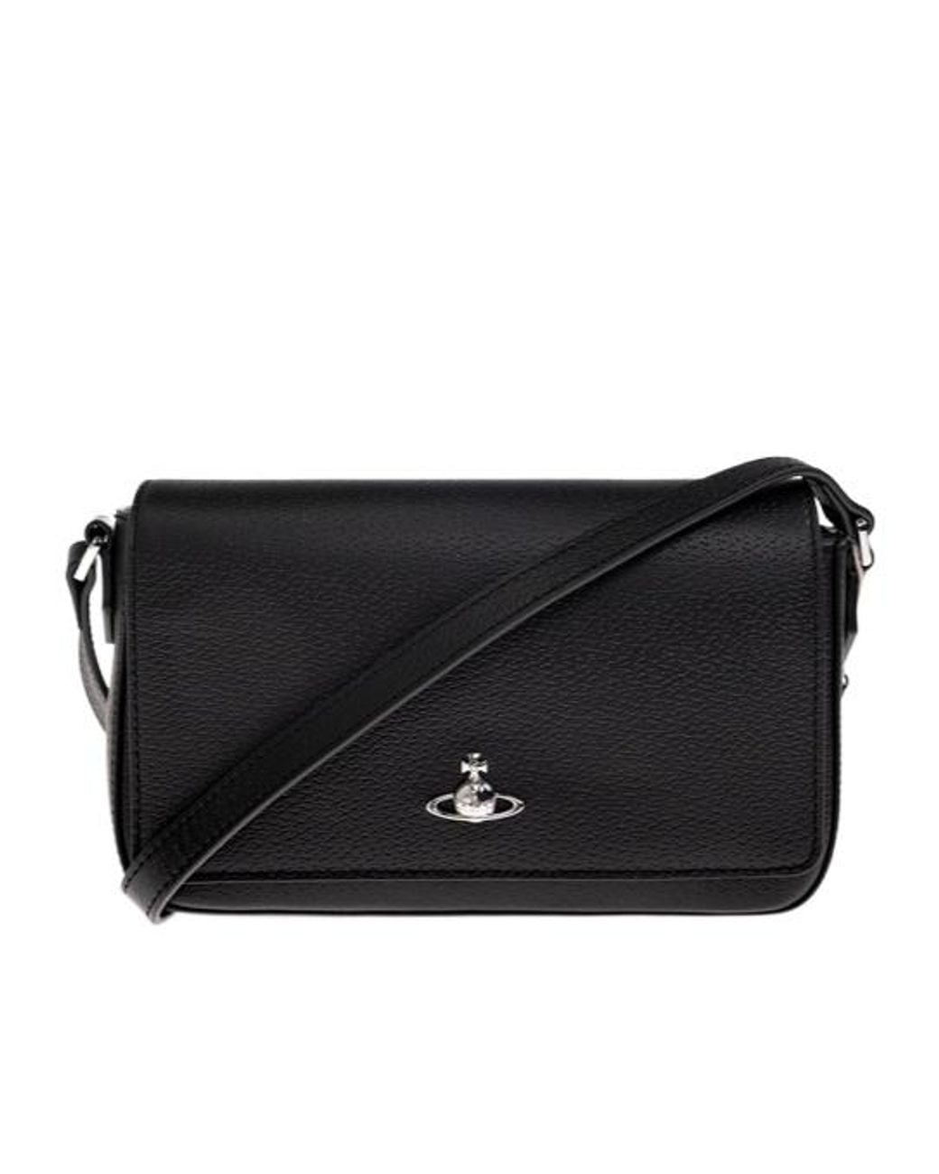 Vivienne Westwood Black Grained Flap Shoulder Bag