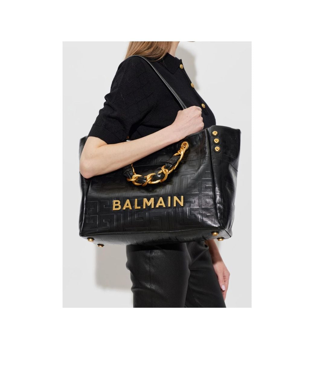 Balmain Black 1945 Soft Chain Tote Bag