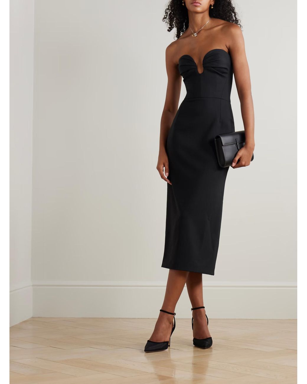 Carolina Herrera Black Pleated Wool Blend Dress