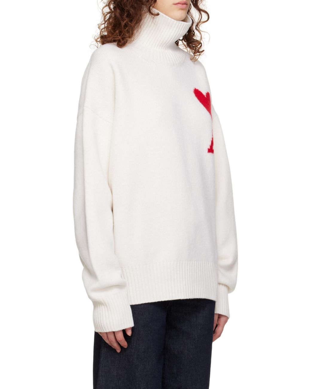 AMI White Heart-Shaped Knitted Sweater for men