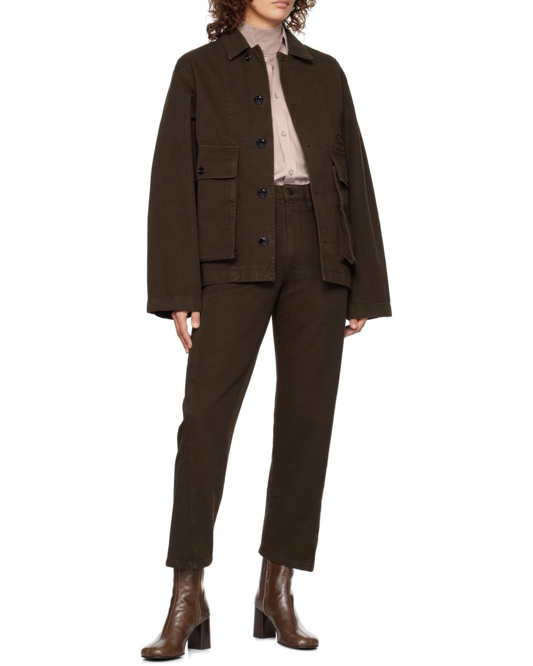 Lemaire Brown High-Waisted Cropped Leg Trousers