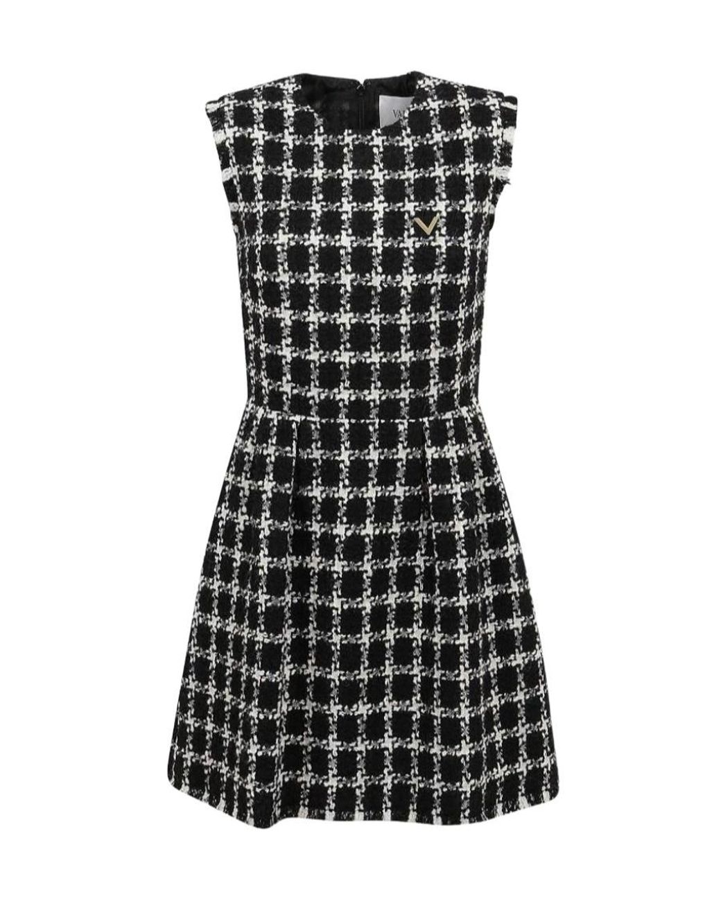 Valentino Black Tweed Checkered Sleeveless Dress