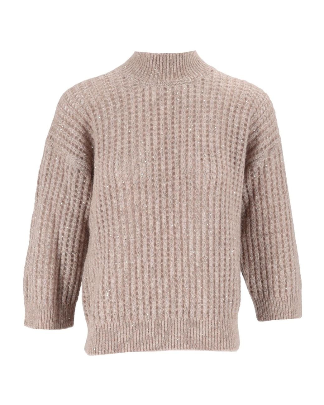 Peserico Brown Sequin-Embellished Chunky-Knit Sweater