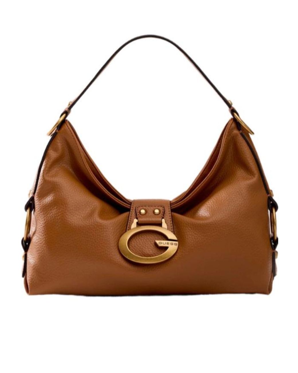 Guess Brown Camden Logo-Plaque Pebbled Midi Shoulder Bag