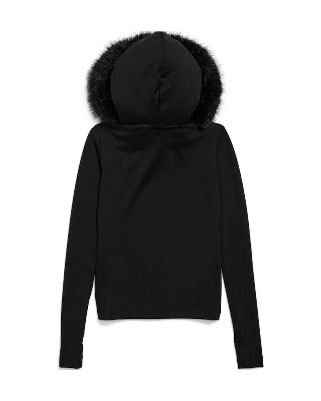 Balenciaga Black Fluffy Zip-Up Hooded Jacket