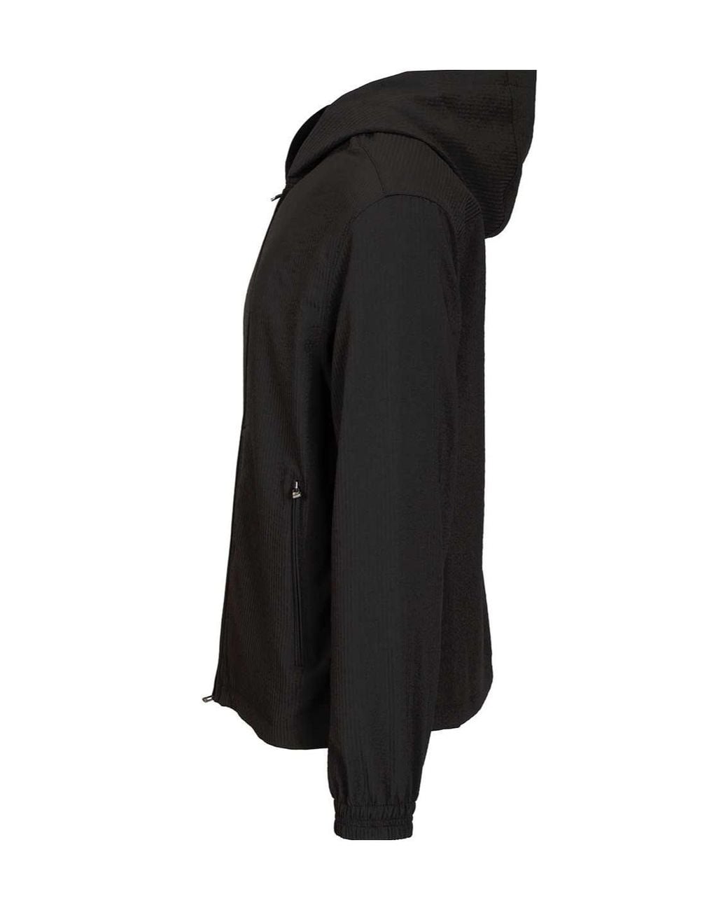 Emporio Armani Black Seersucker Hooded Zip Jacket for men