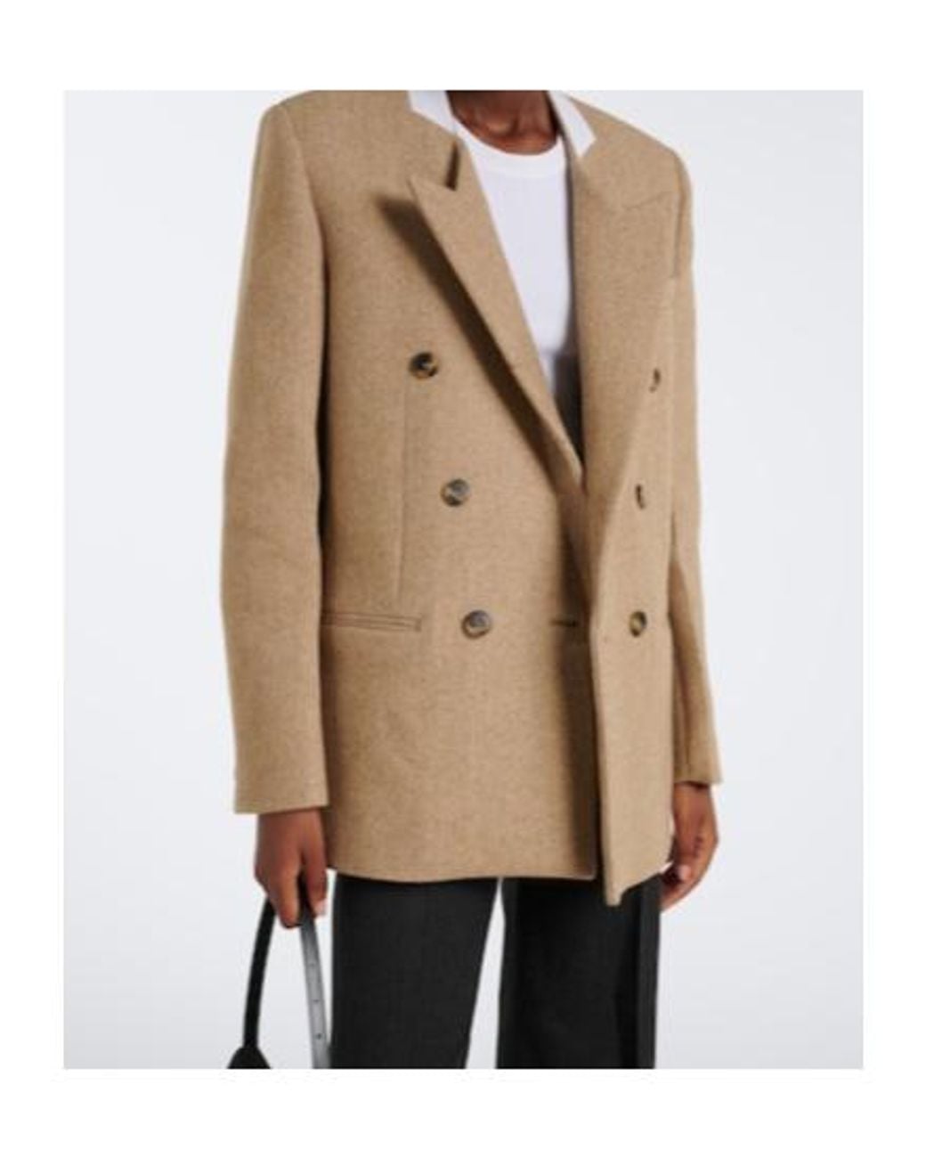 Victoria Beckham Natural Double-Breasted Wool-Blend Blazer
