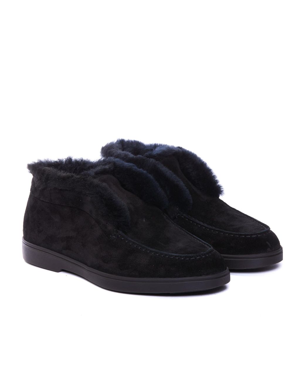 Santoni Black Round-Toe Ankle Boots