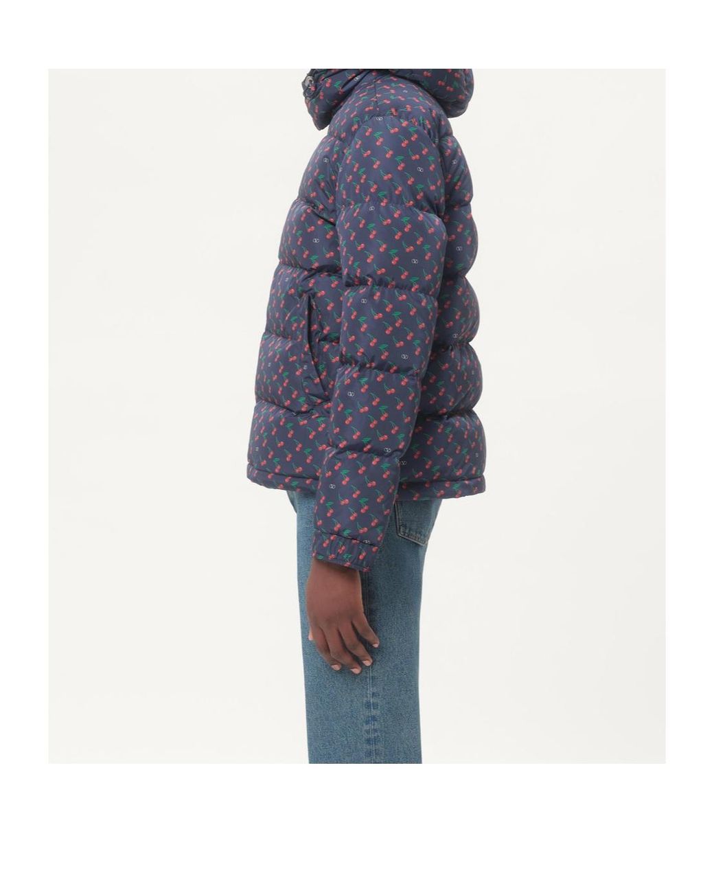 Valentino Blue Nylon Hooded Down Jacket With Cherryfic Print for men