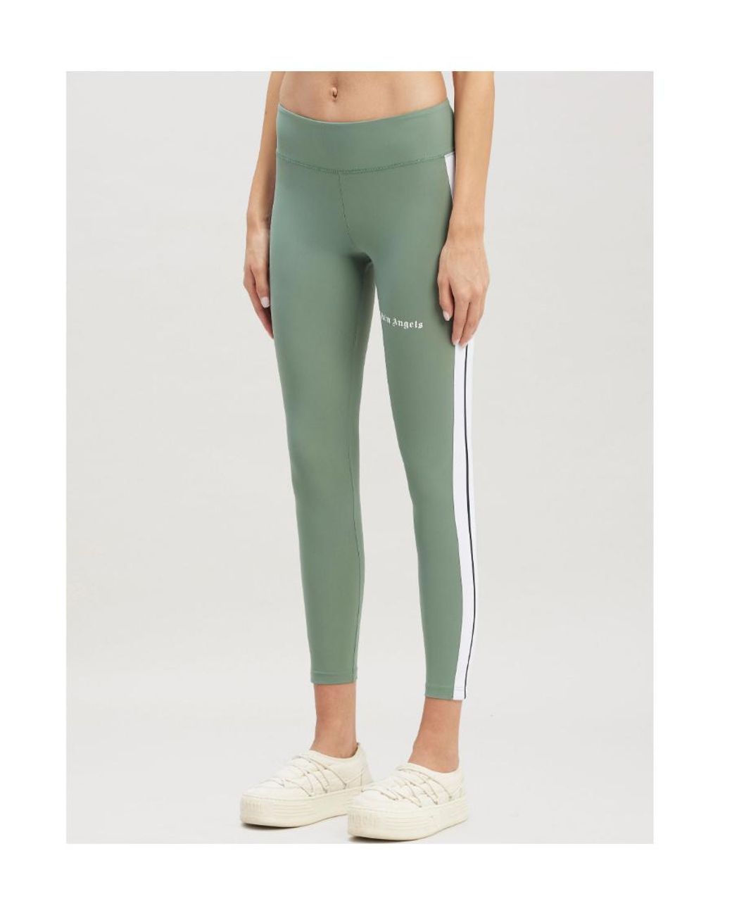Palm Angels Green Logo Printed Mid-Rise Leggings