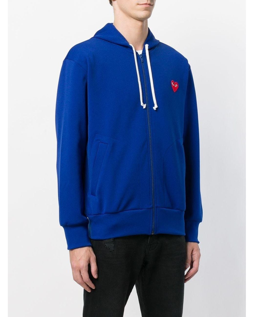 COMME DES GARÇONS PLAY Blue Comme Des Garçons Play Heart Logo Patch Zip-Up Hoodie for men