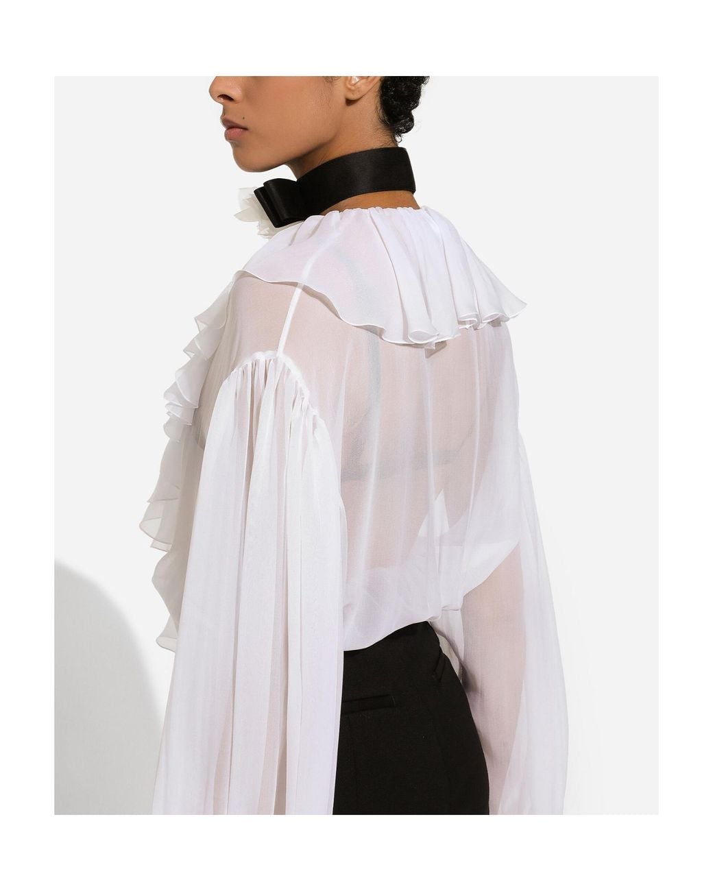 Dolce & Gabbana White Ruffle Detailed Chiffon Blouse