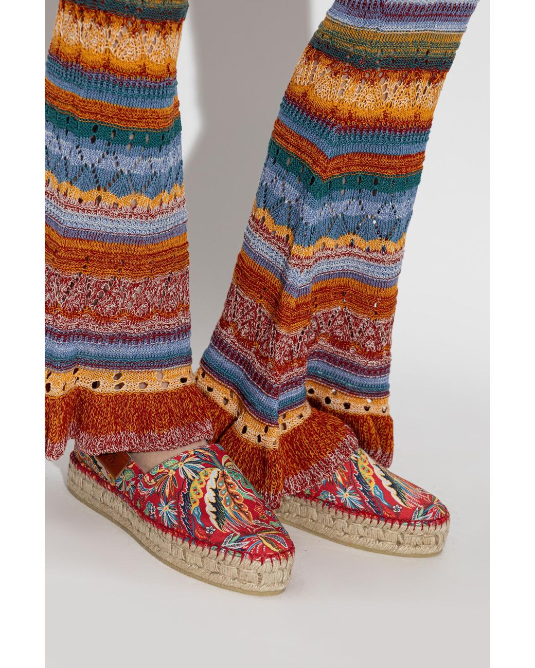 Etro Red Pattern-Printed Platform Espadrilles
