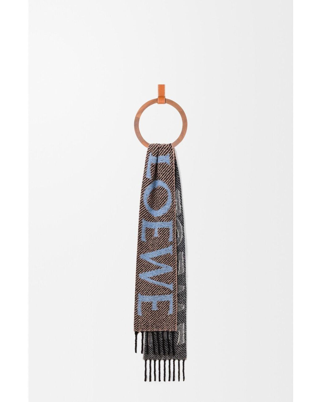 Loewe White Logo Jacquard Fringed Edge Scarf