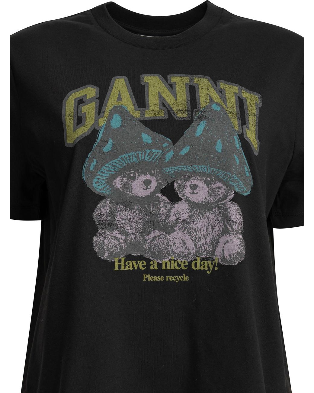 Ganni Black Teddy Mushrooms Graphic T-Shirt