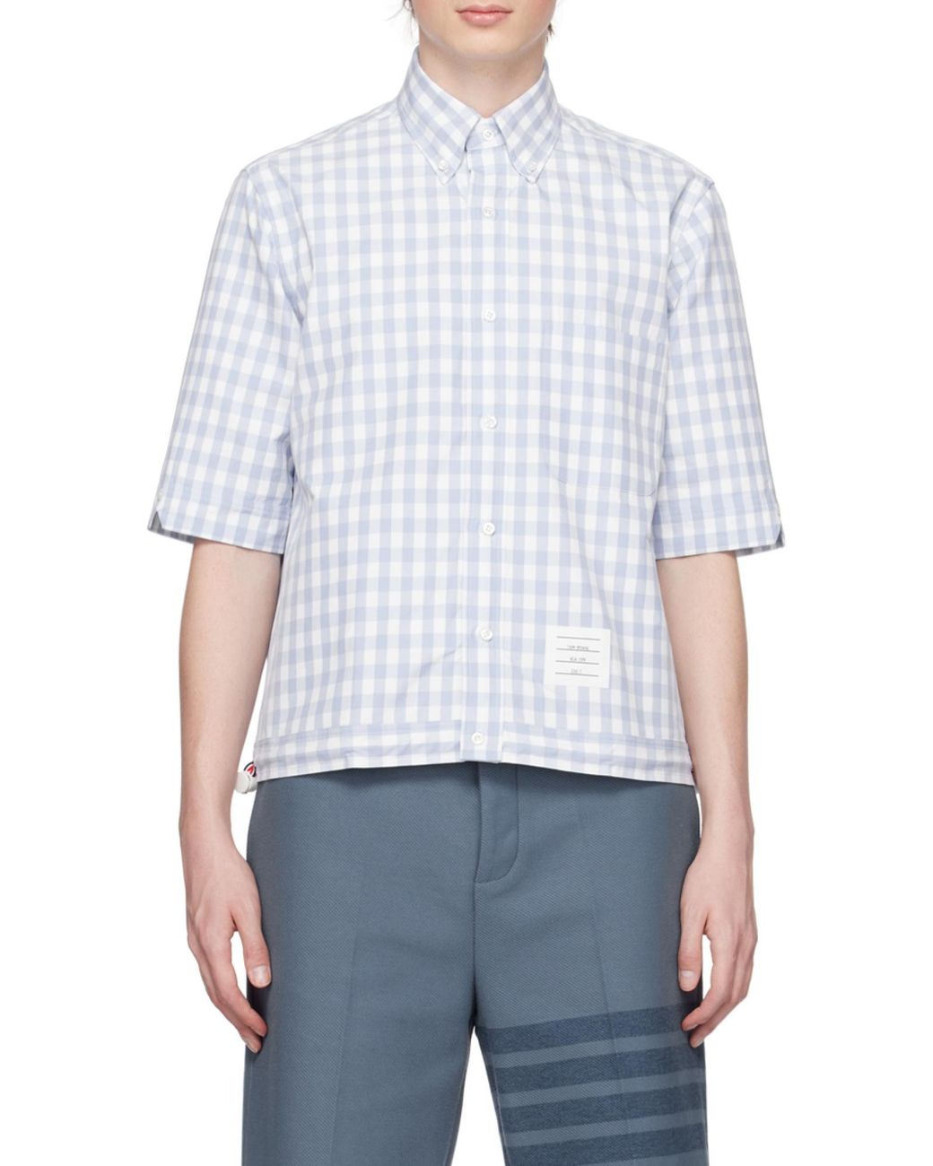 Thom Browne White Gingham Poplin Short-Sleeve Shirt for men