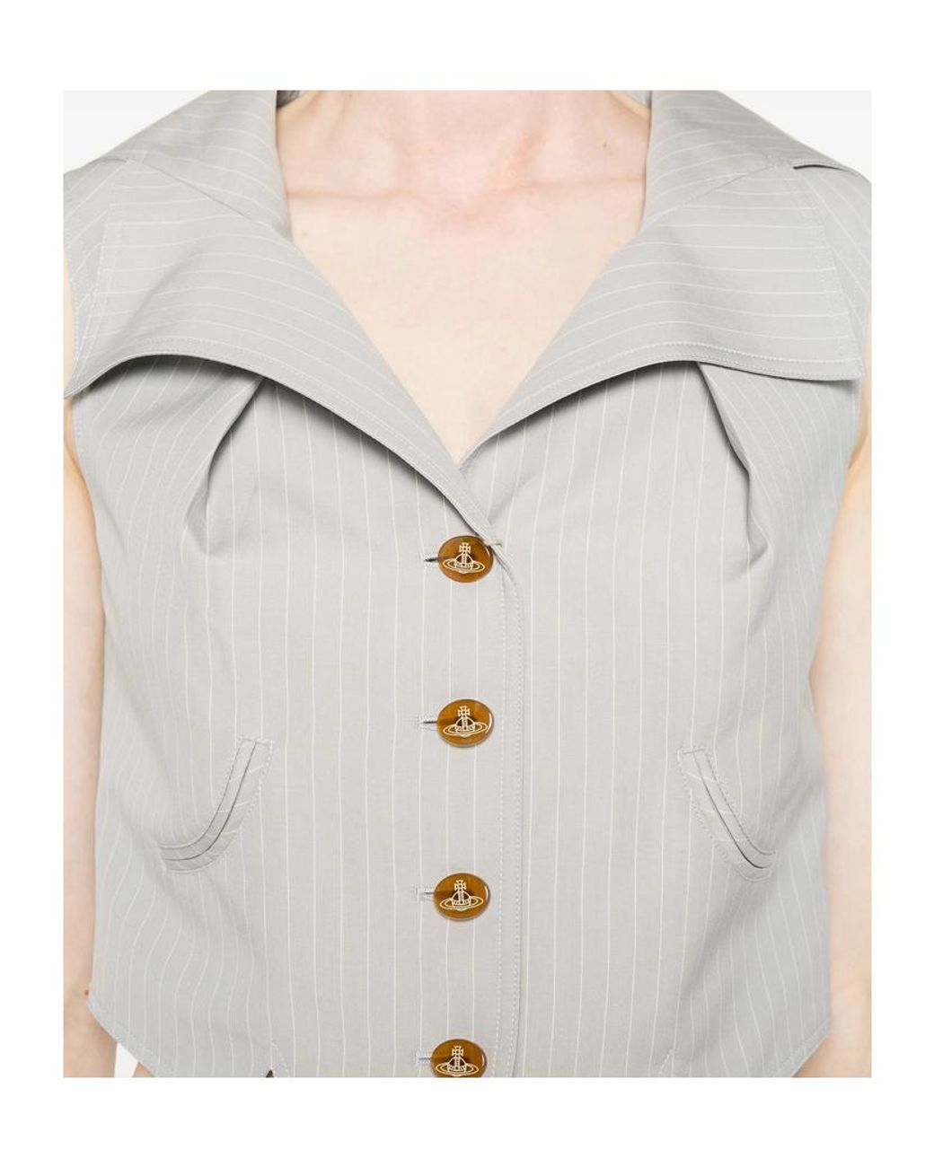 Vivienne Westwood Gray Meryl Pinstripe Buttoned Sleeveless Waiscoat