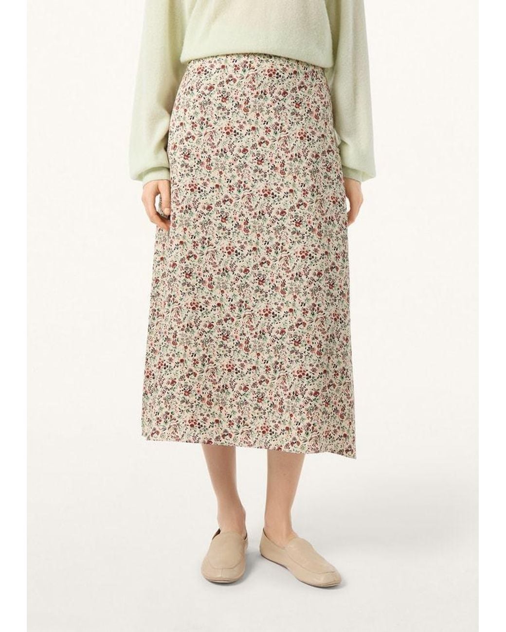 Loro Piana Natural Floral Printed Midi Skirt