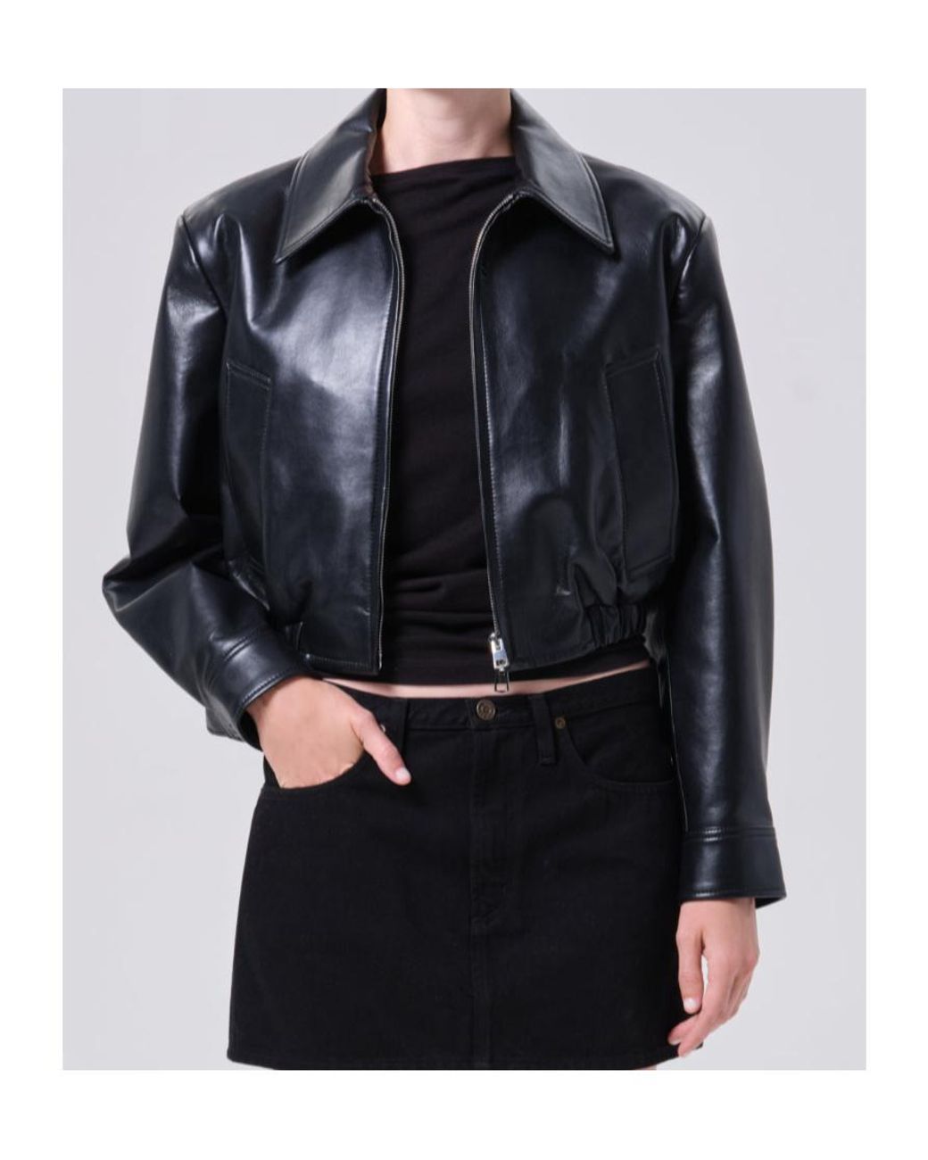 Agolde Black Nahla Cropped Jacket (Recycled Leather)