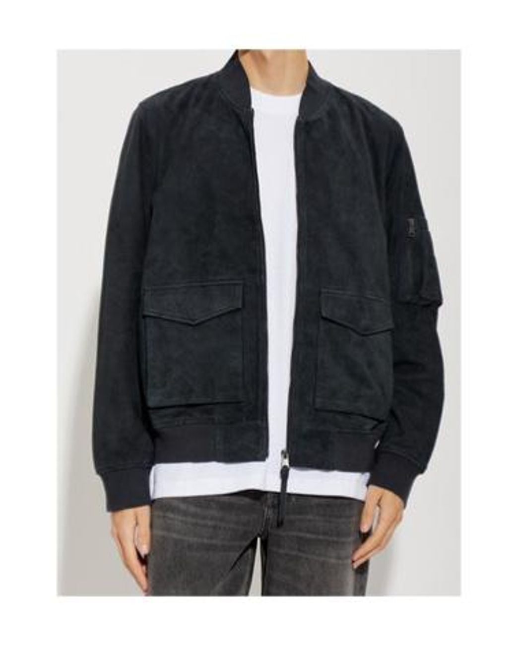 AllSaints Blue Suede Bomber Jacket for men