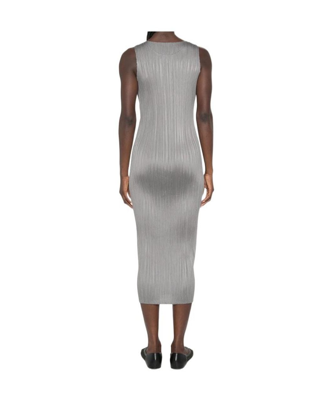 Pleats Please Issey Miyake Gray Plissé-Effect Midi Dress