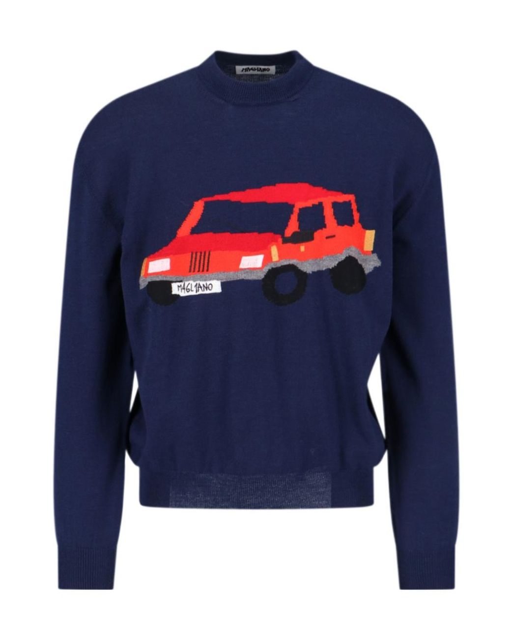 Magliano Blue Graphic Detailed Crewneck Sweater for men