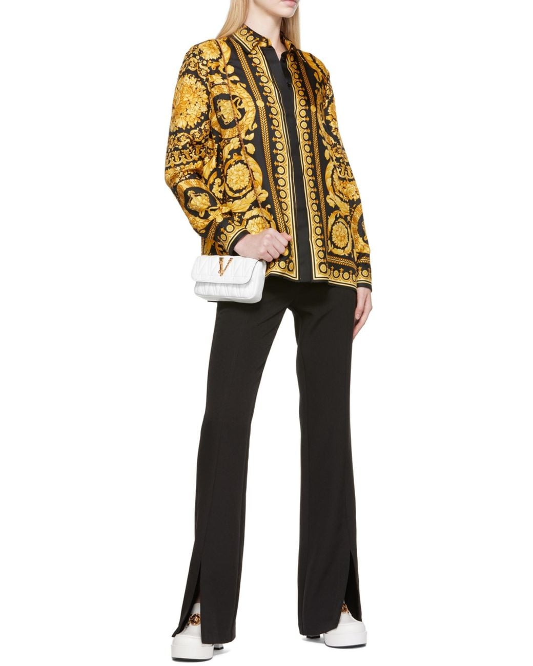 Versace Yellow Baroque Pattern Long Sleeved Shirt