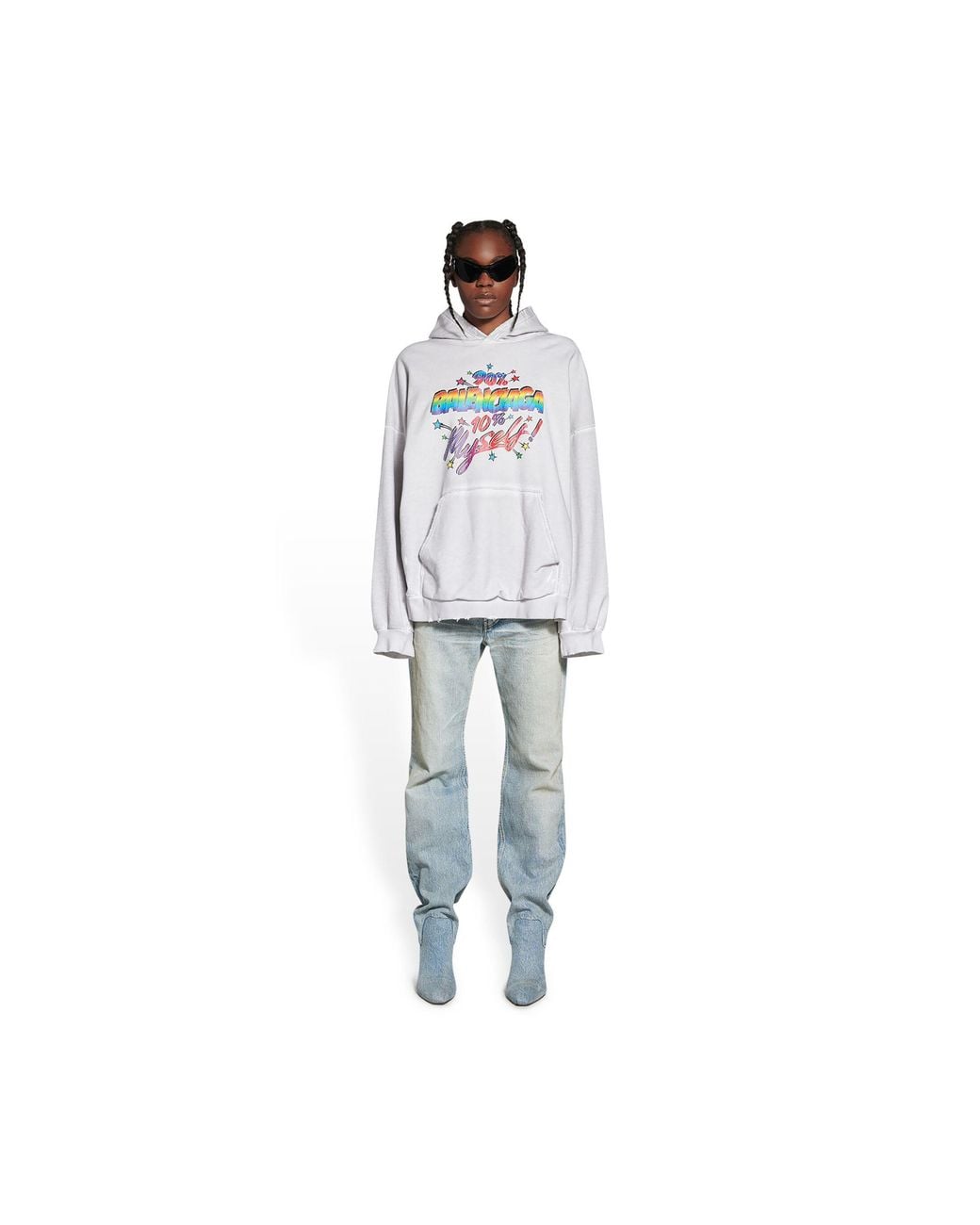 Balenciaga Gray Graphic Printed Long-Sleeved Hoodie
