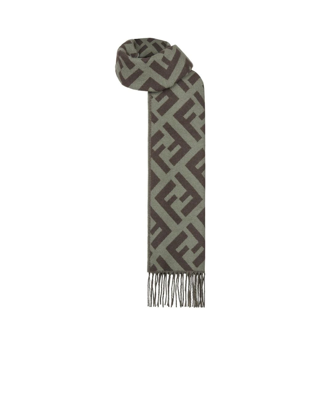 Fendi Green Logo Jacquard Fringed-Edge Scarf