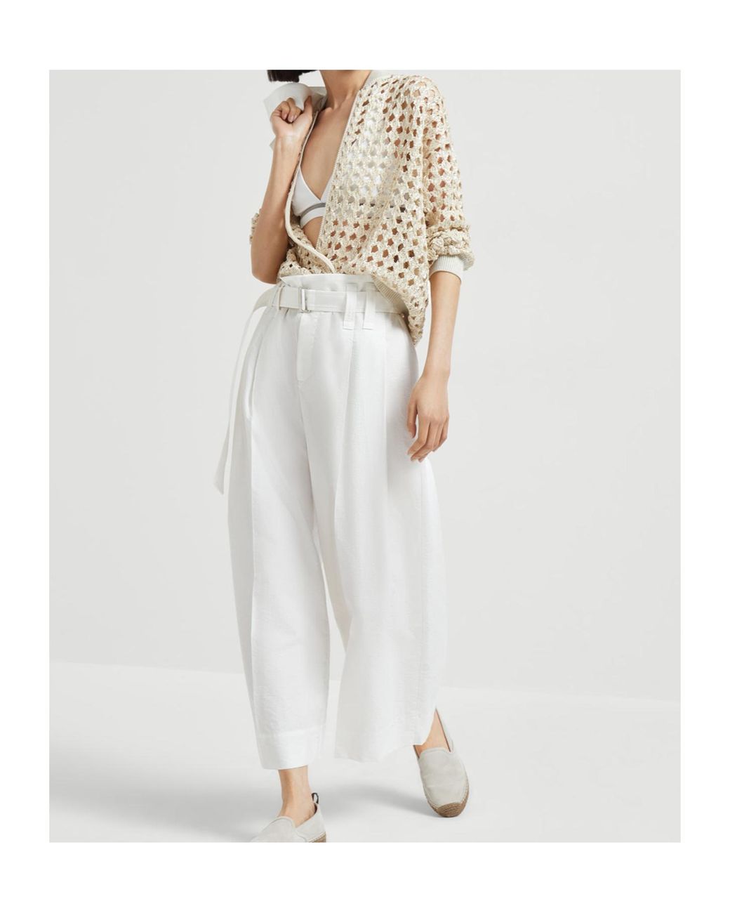 Brunello Cucinelli White Crochet-Knit Zip-Up Jacket