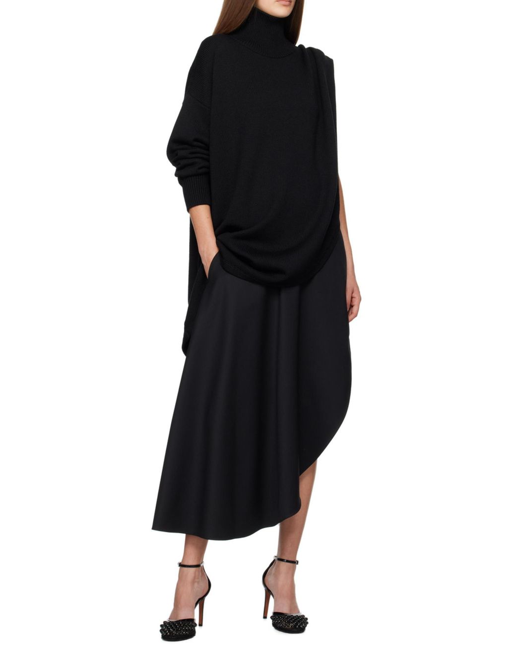 Alaïa Blue Alaïa Knitted Asymmetrical Cape Jumper