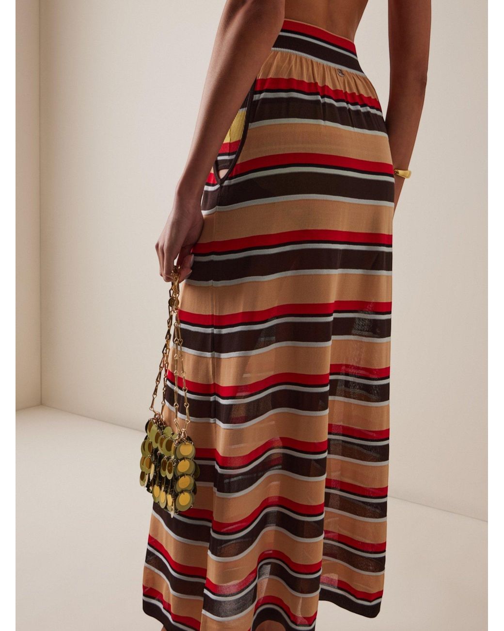 Rabanne Red Striped Semi-Sheer Maxi Skirt