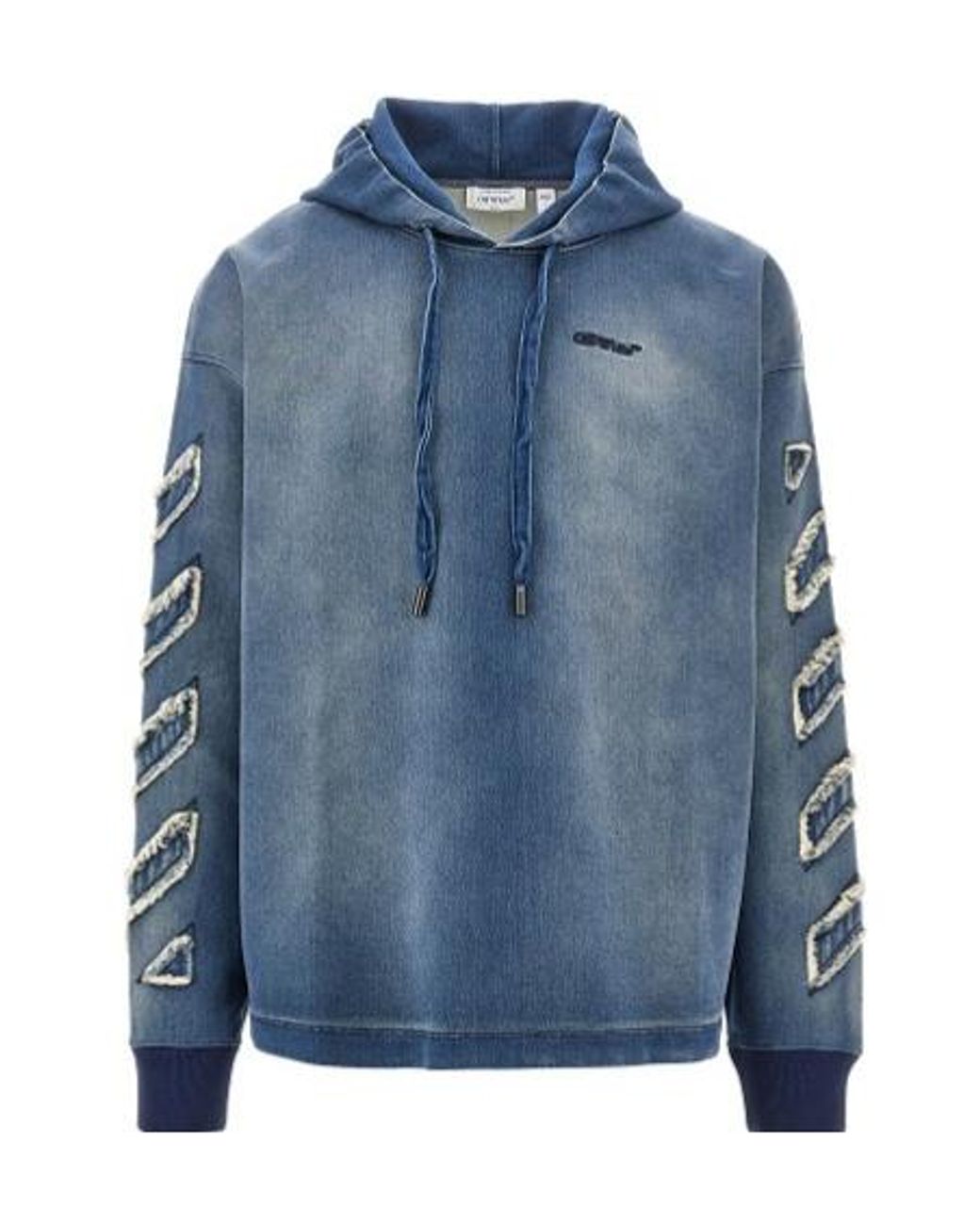 Off-White c/o Virgil Abloh Blue Frayed Detailed Drawstring Hoodie for men