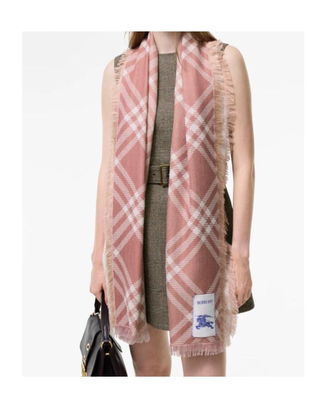 Burberry Pink Gradient Check Fringed Scarf
