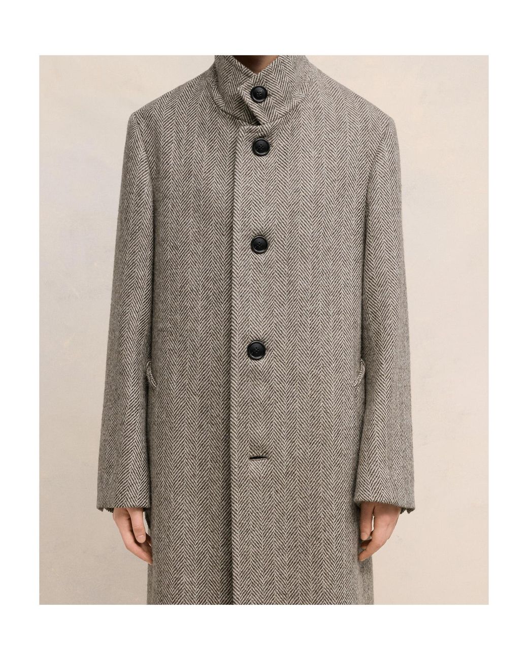 AMI Gray High-Neck Wool Coat