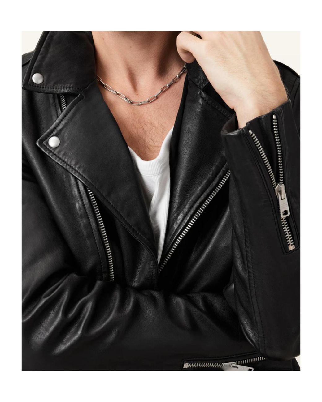 AllSaints Black Classic Biker Jacket for men
